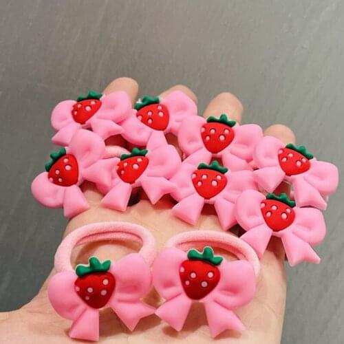 10Pcs Strawberry Bow-knot Hair Accessories Children Rubber Bands Scrunchies Elastic Hair Bands Girls Headband Decorations Ties