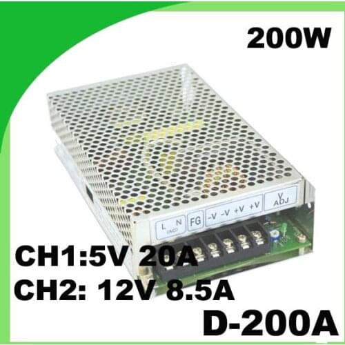110 / 220VAC 200W power supply D-200A 5V 20A & 12V 8.5A miniature power supply with dual switching output