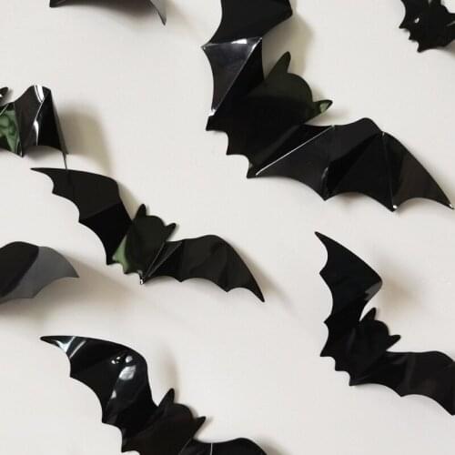 16pcs/set Halloween 3D Black Bat Wall Stickers Halloween Party DIY Decorative Wall Decal Halloween Horror Bats Removable Sticker