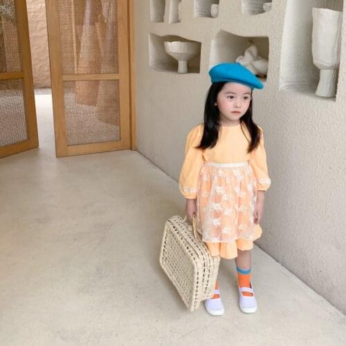 2020 Toddler Girl Dress Autumn Fashion Korean Style Lantern Sleeve Princess Dress Mesh Stitching Kids Clothing 1 2 3 4 5 Years