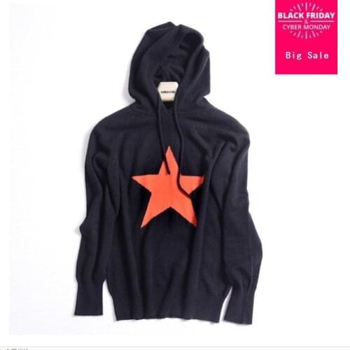 2020 Spring fashion brand cashmere knit star pattern hooded sweater fashion female wool long sleeve tops wj1843 dropship