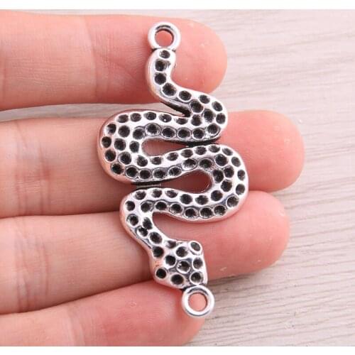 4PCS 25x54mm Metal Alloy Antique Silver color Color Snake Charms Animal Pendants For Jewelry Making DIY Handmade Craft