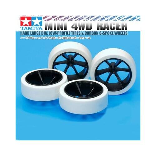 4pcs TAMIYA Mini 4WD Racer Hard Large Dia. Low-profile Tires/Carbon 6-Spoke Wheels Oversized White Tires 95371