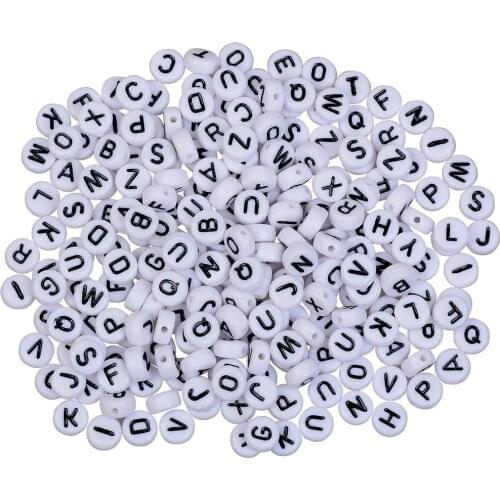 Mixed White Letter Acrylic Loose Spacer Round Flat Random Alphabet Beads For Jewelry Making Diy Bracelet Necklace Handmade