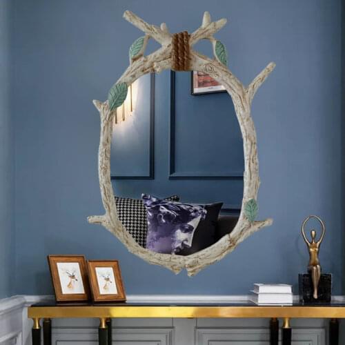 American vintage pastoral bathroom wall mirror creative European tree branch hanging decoration Eco-friendly resin round pendant
