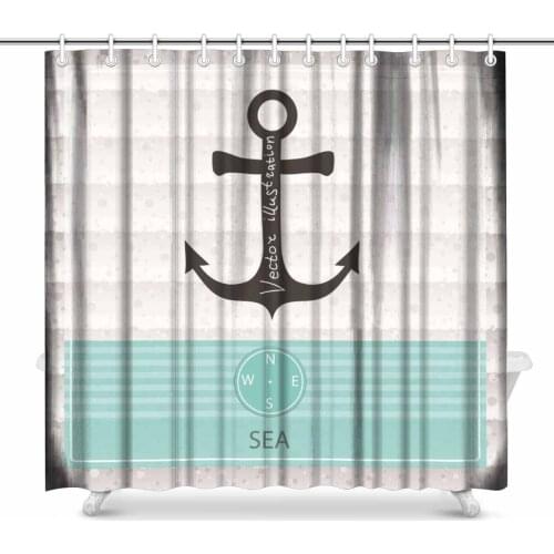 Aplysia Vintage Design with Anchor Fabric Bathroom Shower Curtain Decor Waterproof Polyester Shower Set with Hooks