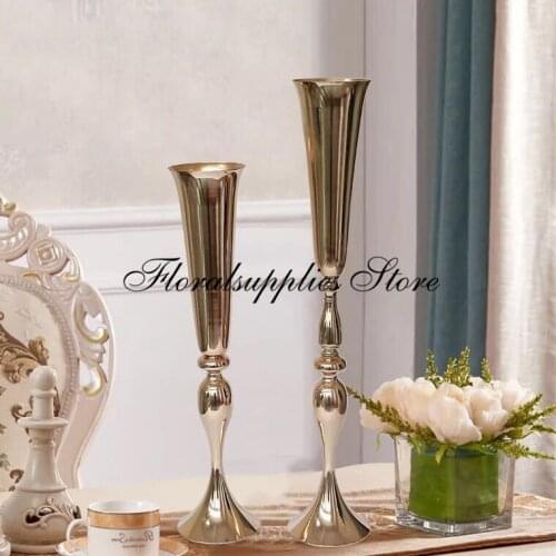 Shiny Gold Wedding Flower Vases 88cm Tall Table Centerpiece Metal Gold Flower Vase for Wedding Event Party Decoration