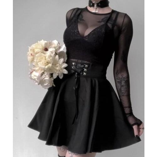 Gothic Black Skirt Japanese-Style Hipster Black JK Bubble Skirt Womens Lace-up Back Zip Ins Girls Pleated Skirt Mini Skirt