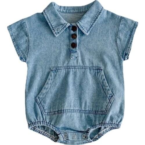 Baby Overalls Infant Girls Denim Cotton Blue Romper Jumpsuit for Kids Big Pocket Boys Play Wear Newborn Girl Clothes 0-24 Months