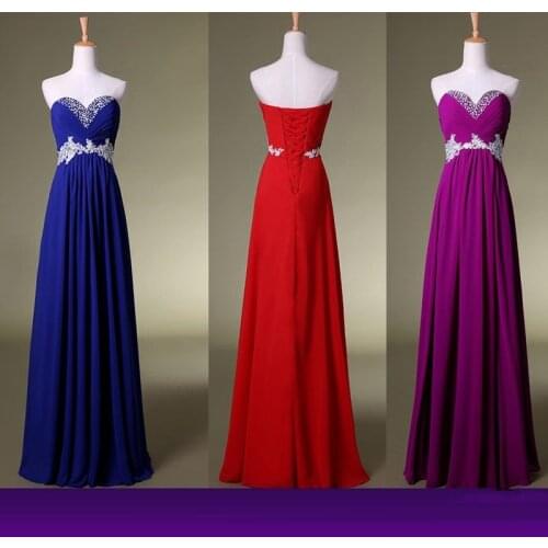 Under $50 Long Royal Blue Bridesmaid Dresses Real Image Beads Sweetheart A line Red boho Bridal Party Gowns for Maid of Honor Ch