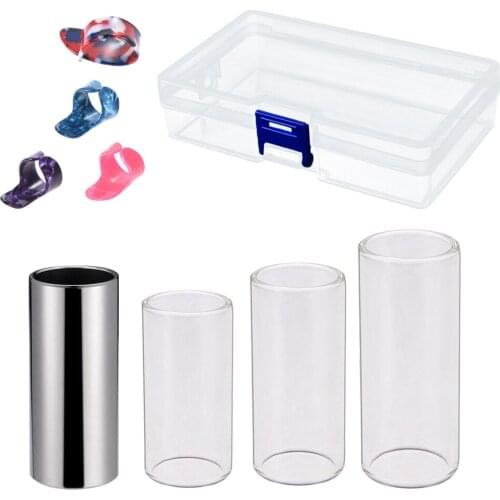 Durability 1 Set Stainless Steel/Glass Guitar Slide Finger Protector Box for Guitar/Bass/ Ukulele Accessory