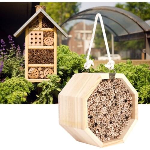 2pcs 15x15x9cm High Quality Wooden Insect Bee House Nesting Box With Sling Device Suitable For Outdoor Garden Decoration