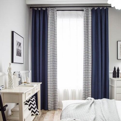 Splice Plaid high quality Nordic splice blue Houndstooth Jacquard cotton Jacquard blackout curtain M654