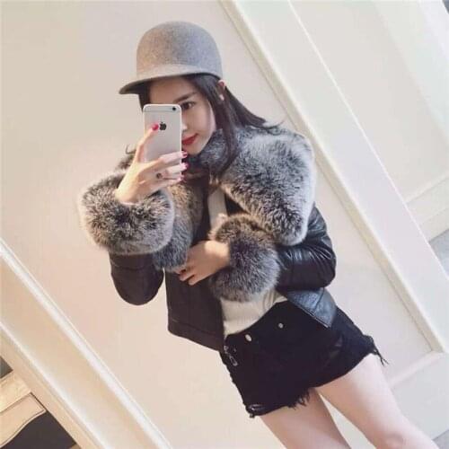 2020 autumn winter womens new ladies Fan Chao big fur collar detachable plus cotton slim pu leather jacket short jacket female