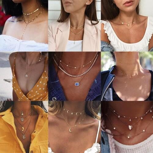 MAA-OE New Multi-layer Sequins Necklace For Women BOHO DIY Multiple Styles Chokers Necklaces Collar Fashion Jewelry Gift