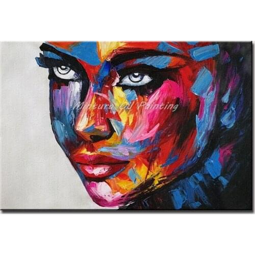 Mintura Hand Painted Oil Paintings on Canvas Female Face Painting Wall Pictures for Living Room Morden Art Home Decor No Framed
