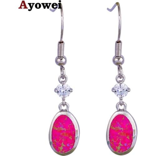 Trendy Style Charming Pink Fire Opal Silver Stamped High Quality Fashion Jewelry Dangle Earrings for Party OE556A