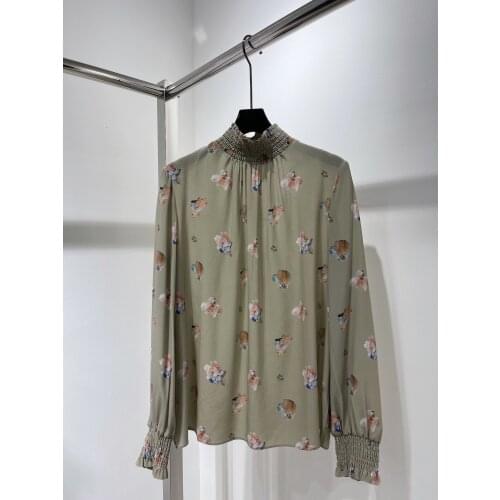 Fashion women 2021 new long-sleeved sexy casual printed silk top 0320