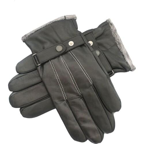 2020 Mens Genuine Leather Gloves for Men Winter Warm Sheep Leather Gloves Inside with Fleece Male Wrist Driving Mittens