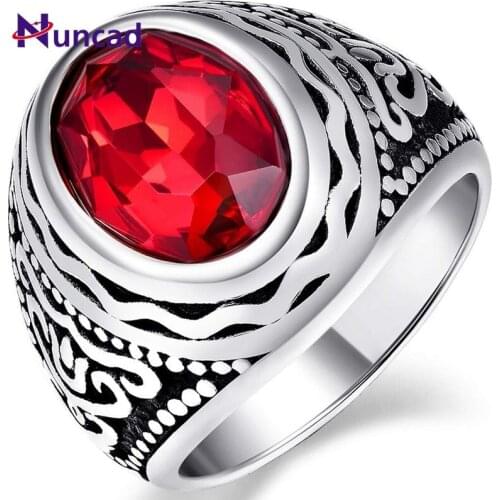 2019 NUNCAD Mens Ring Totem Stainless Steel Ring Blue/Green/Red Crystal Inlay Vintage Engagement Band Ring