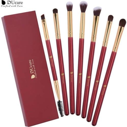 DUcare Red 7Pcs Makeup Brushes Set Soft Synthetic Hair for Eyeshadow Foundation Eyebrow Eyeliner Brush Face Beauty Cosmetic Tool