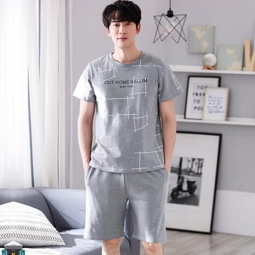 New 2019 Summer Men Pajamas Short Sleeve Male Pajama Set Men Pure Full Cotton Pajamas For Men Sleepwear Suit homewear