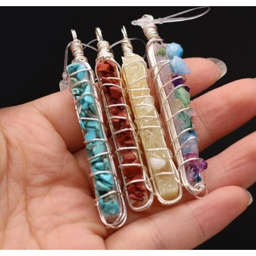 Natural Semi-precious Stone Pendant Irregular Amethyst Lapis Lazuli 8x65mm for Jewelry Making Necklaces Accessories Gift