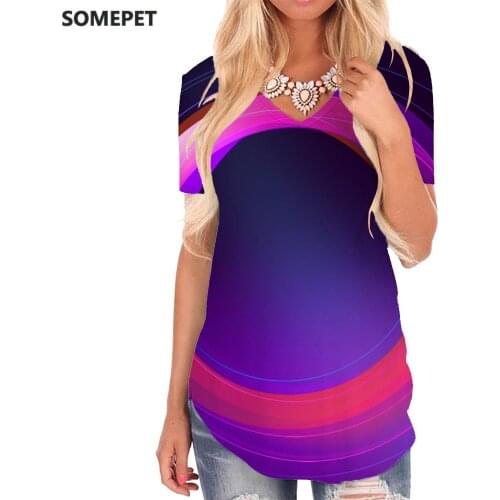 SOMEPET Psychedelic T Shirt Women Graphics T-shirts 3d Colorful V-neck Tshirt Abstract Shirt Print Womens Clothing Fashion