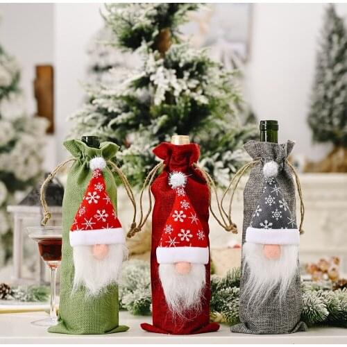Christmas Decorations Burlap Wine Bottle Bag Creative Forest Elderly Faceless Doll Wine Bottle Cover Bag
