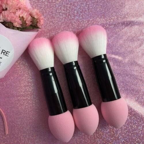 Pink blusher brush 2 heads Nylon Make up Brushes Two Head Metal Cosmetic Tools with Sponge blusher brush Double heads