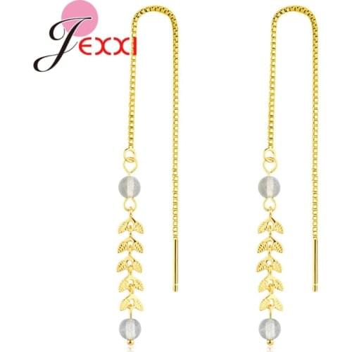 Fashion Temperament 925 Sterling Silver Moonstone Leaves Tassel Earrings Elegant Long Earrings Gifts for Women Accessories
