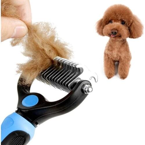 Dog Hair Shedding Comb Long Hair Curly Cats Double Open Knot Knife Brush Safety Tool Dogs Cat metal Hair Removal Combs Pet Brush