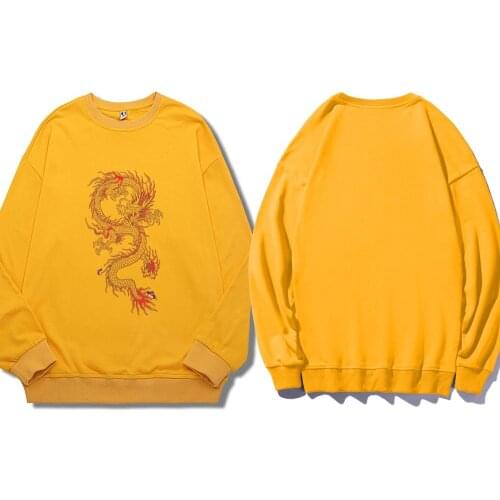 Chinese Dragon Sweatshirts Harajuku Cotton Oversized Crewneck Hoodie Unisex Vigtage Plus Size Winter Streetwear Women Clothes