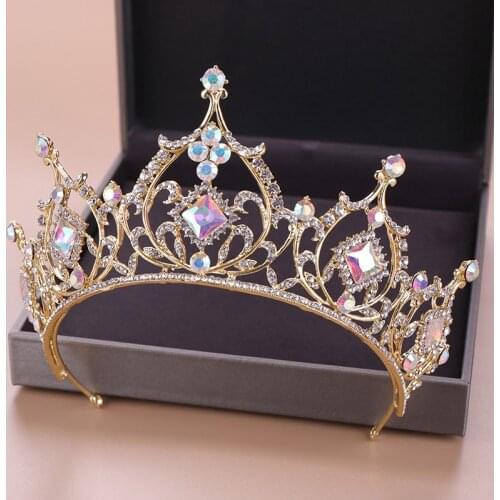 Hot Sale Retro Baroque Round Gold Crystal Tiara Crowns Diadem for Girl Queen Bride Bridal Wedding Hair Jewelry Headpieces