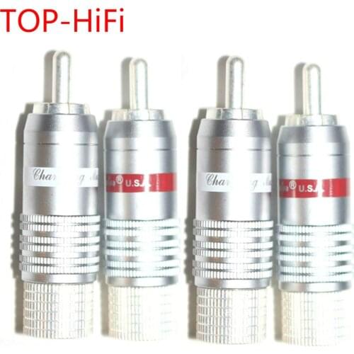 TOP-HiFi 4pcs/lot CMC-8236-WU Silver Plated RCA Plugs Audio Ailfiler DVD Player Speaker RCA Interconnector Cable Connector