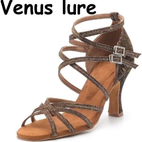 Venus Lure 8.5CM Golden Brown Glitter Ladies Latin Dance Shoes