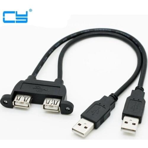 Bochara Dual USB 2.0 Male to Dual USB 2.0 Female USB 2.0 Extension Cable with Screw Panel Mount Male to Female 30cm 50cm