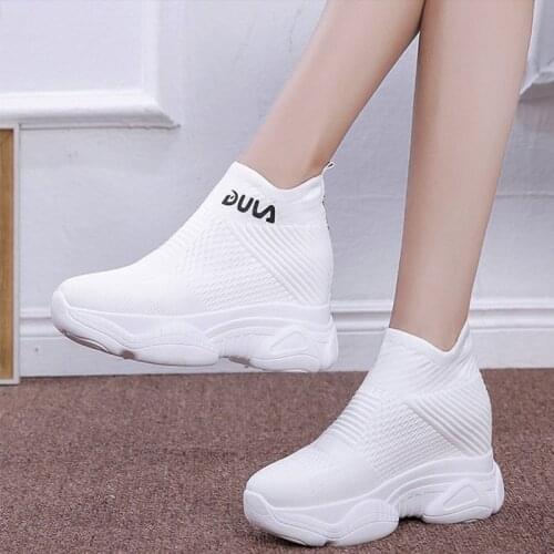 Female Sneakers Knitted Breathable Autumn Wedge Vulcanized Height Increasing Sock Shoes Women 2021 Thick Bottom Chunky Shoes Hot