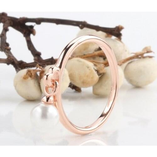 925 Sterling Silver Rose Gold Pearl pandora Ring European and American Creative Pearl Pendant Ring