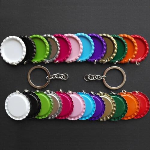 100 Pcs Bright Flattened Chrome Bottle Caps Made of Tinplate+100 Pcs Key Chain +100 Pcs 1 inch Domes for jewelry flat Crown Cap