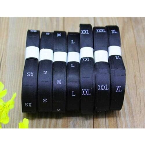 1000pcs High Quality Black Satin Embroidered Size Labels Women Clothing/Dress Care Size Labels Tags Size XS-XXXXL