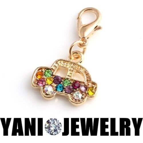 20pcs/lot Gold Color Lobster Clasp Charms Colorful Rhinestone Car Pendant Charms fit Bracelets Necklace DIY Accessories