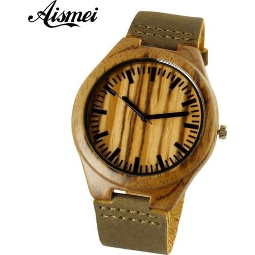 2018 Fashion Wood Quartz Watch Analog Genuine Leather Band New Arrival Handmade Wooden Wristwatch for Men Women Creative Gift