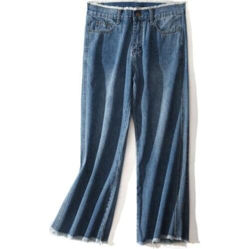 2021 Summer Fashion Casual Women Flare Denim Jeans Bell Bottom Pants Plus Size Straight Line Ankle Length Trousers For Ladies