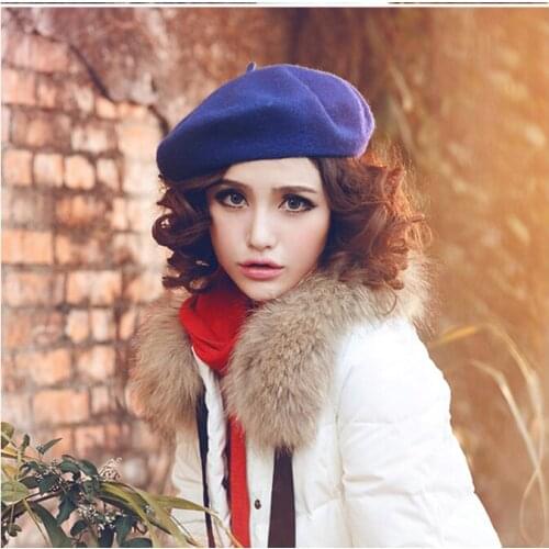 32 colors Hot Sale Fashion New Lady Womens Wool Blend Beret Beanie Winter Hat Ski Cap Gifts Artist Cap wholesale
