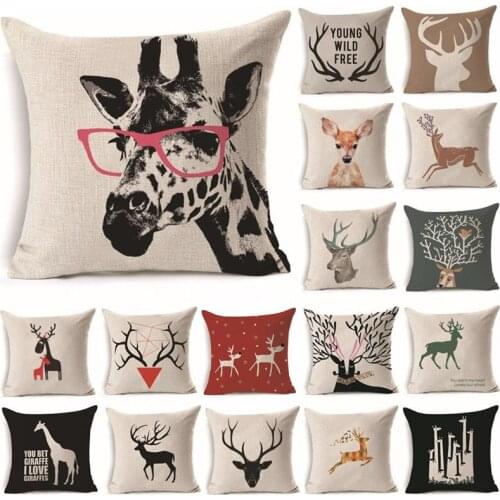 45x45cm Deer Cotton Linen Throw Pillow Cushion Cover Car Home Decorative Pillowcase Funda Cojin Cojines Decorativos Para Sofa