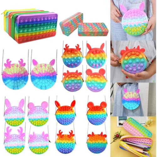 Pencil Case Fidget Toys Push Bubble Finger Toy Rainbow Kid Autism Antistress Toy for Children Adult Christmas Gift Free Shipping