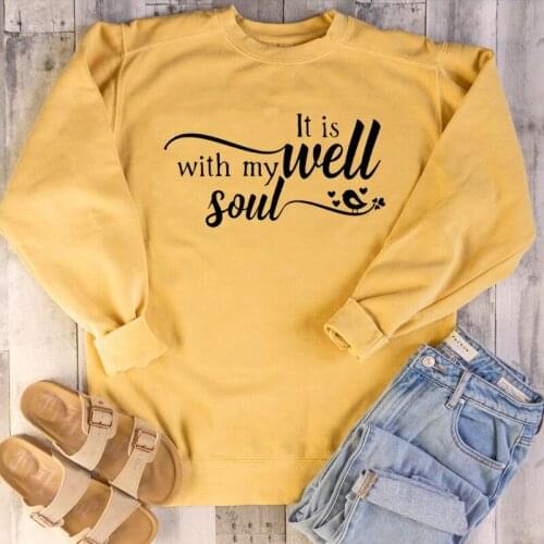 It is well with m soul women fashion pure cottonc asual sweatshirt young hipster grunge tumblr pullovers Christianity cute tops
