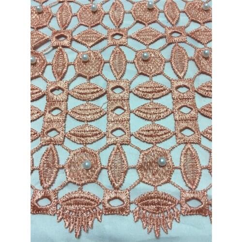 Quality guarantee different colours available fashionable peach color water soluble guipure cord lace fabric with beads