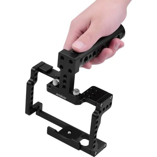 Anoder Aluminum Alloy Camera Cage with Grip Handle with Cold Shoe 1/4 3/8 Holes for Canon M50 Microphone Fill Light Monitor